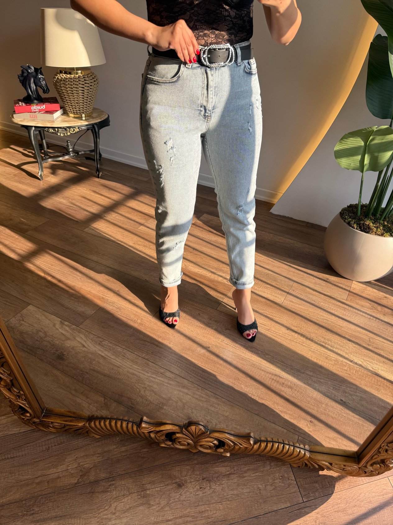 9533 Lazer Detaylı Yüksek Bel Comfort Jean