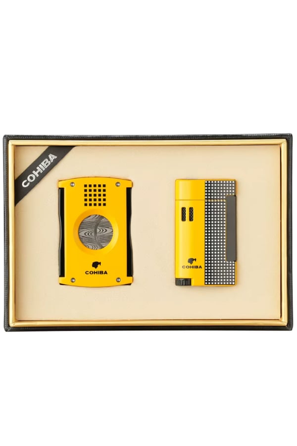 Cohiba Limitli Seri Kesici Çakmak İkili Sarı Puro Seti