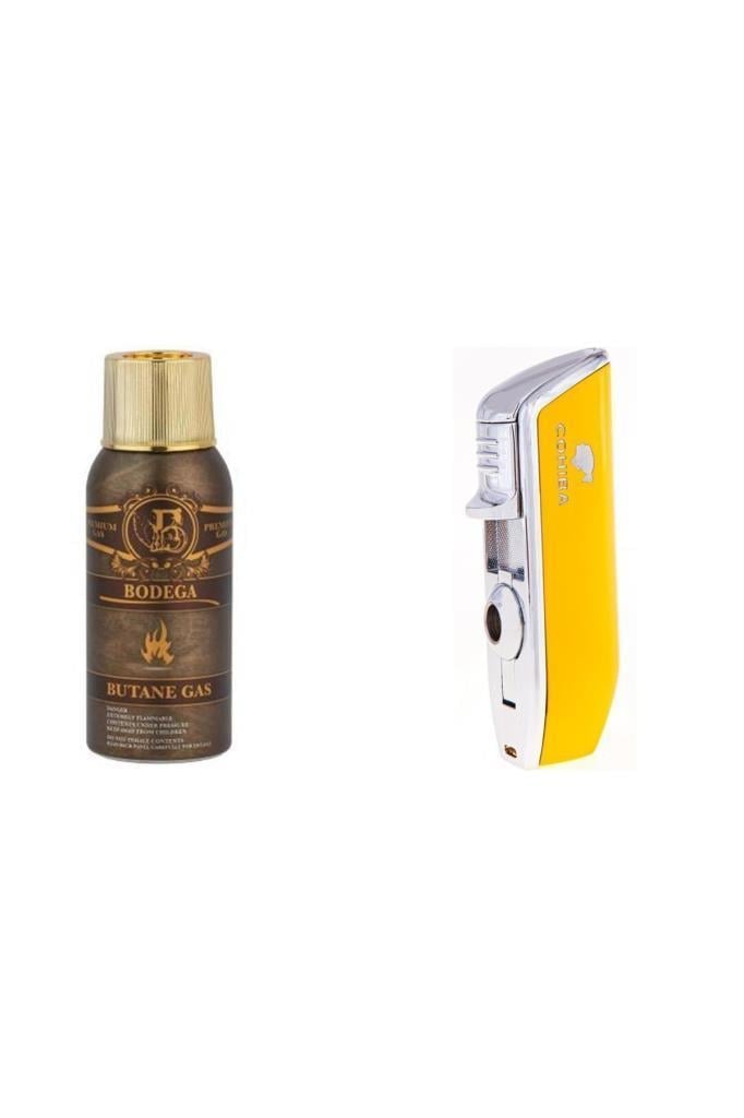 Cohiba Sarı Üç Torch Çakmak ve Bodega Premium Gazli Bütan Gaz 100ml Seti