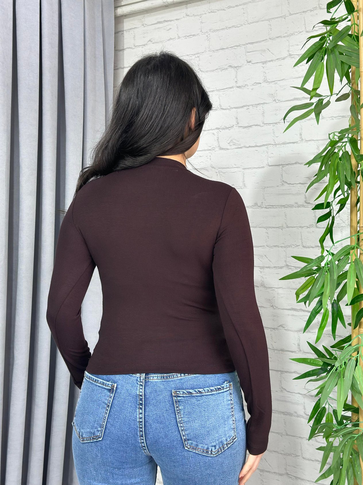 Acı Kahve Bisiklet Yaka Modal Kumaş Uzun Kol Basic Orijinal Tshirt A005