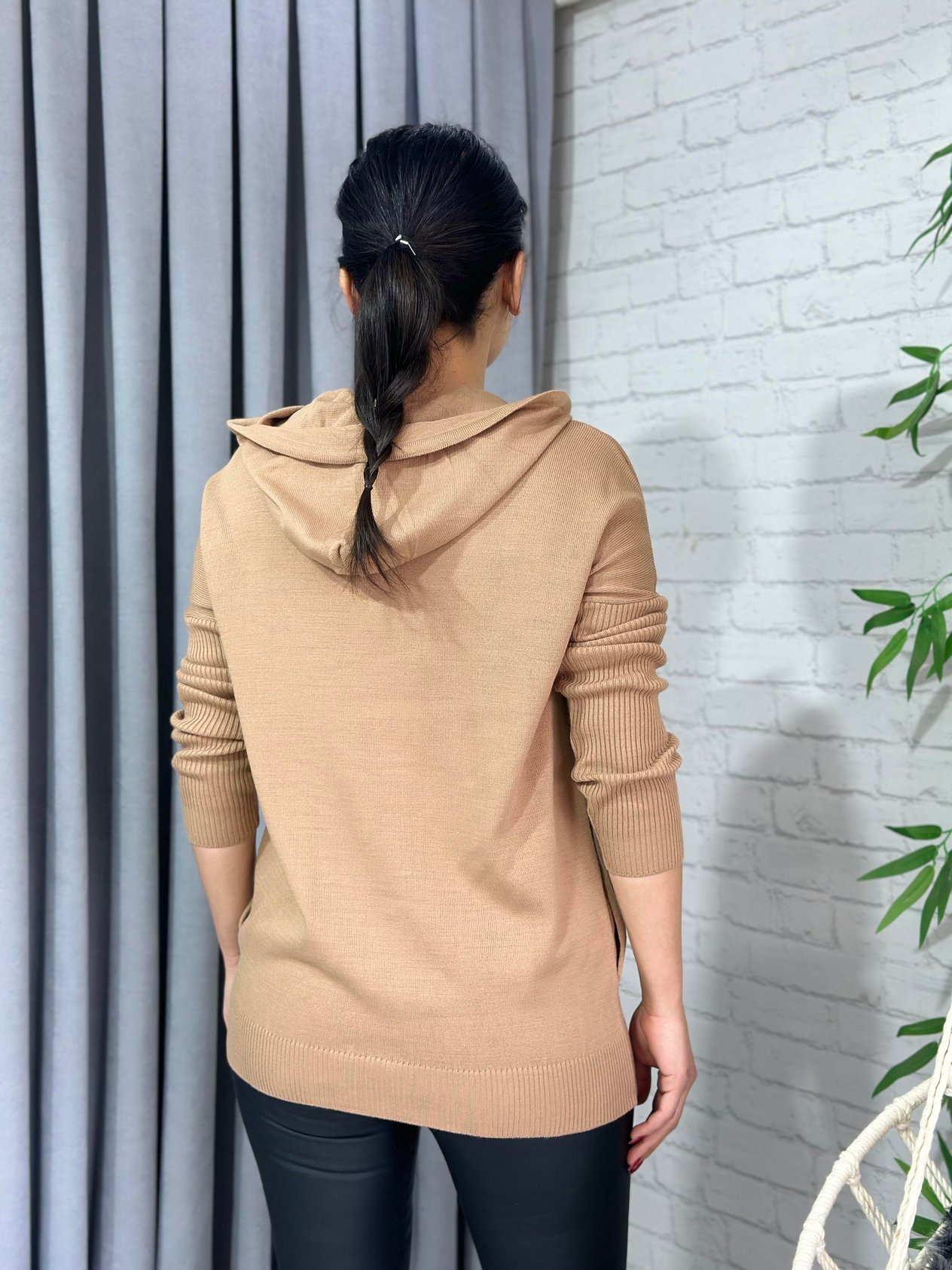 Agnes Camel Kapüşonlu Cepli Triko Kazak