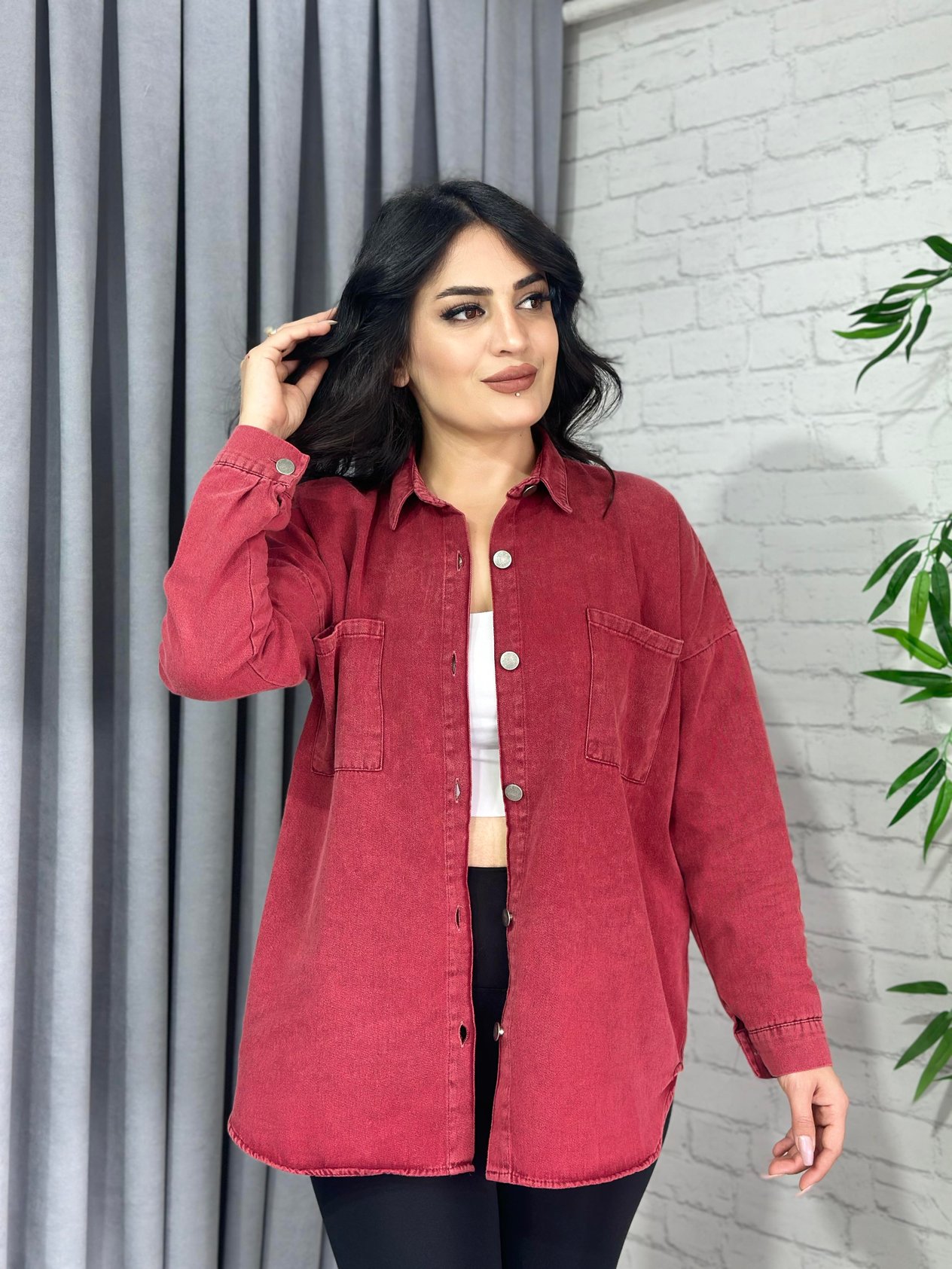 Kırmızı Çift Cepli Pamuklu Gabardin Gömlek