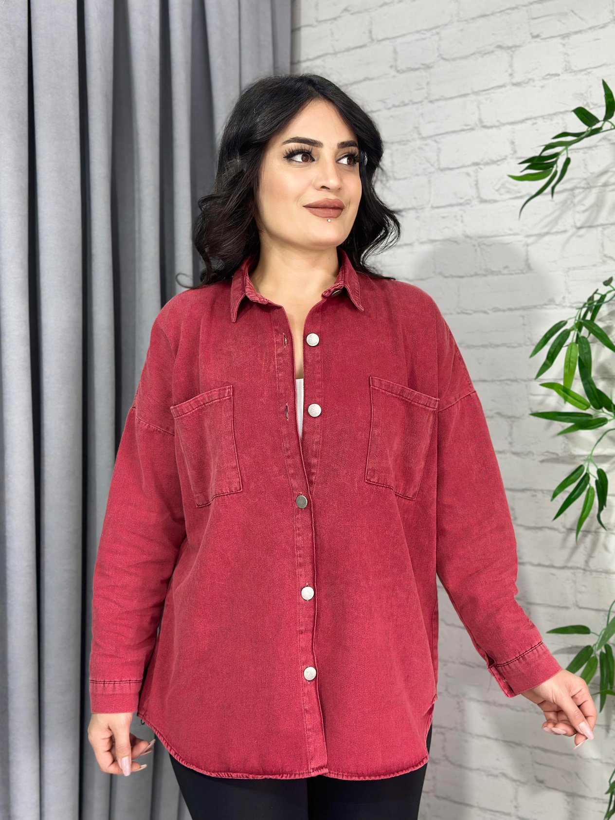 Kırmızı Çift Cepli Pamuklu Gabardin Gömlek