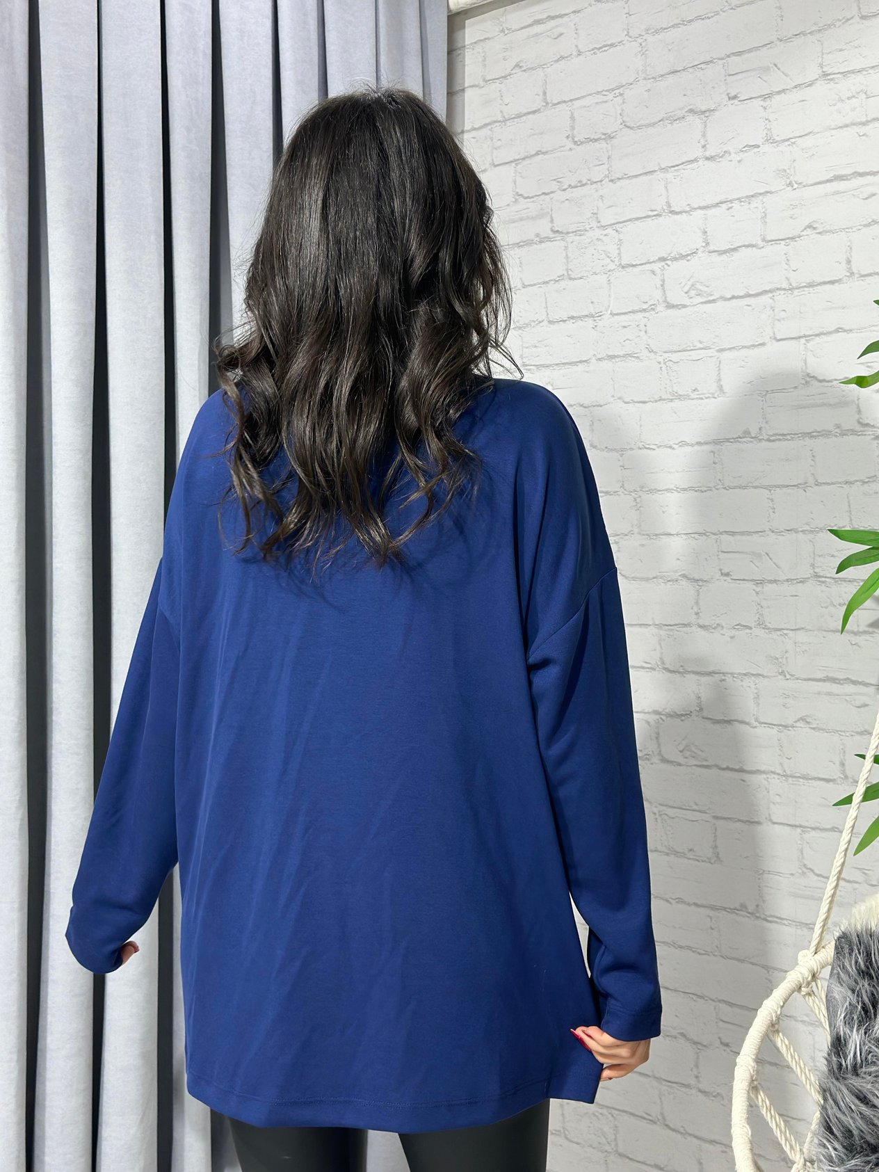 Lacivert  Asimetrik Kesim Modal Oversize Bluz