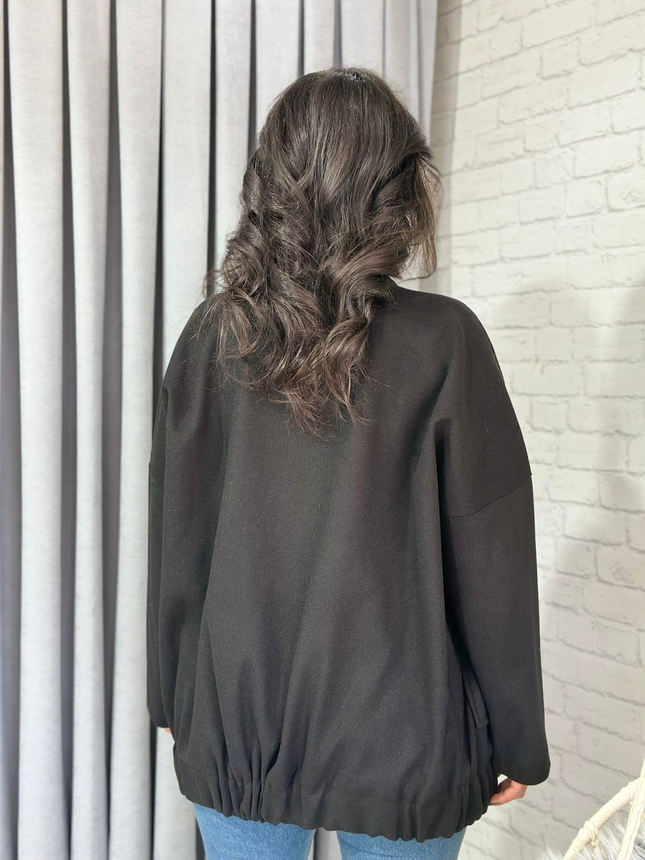 Siyah Oversize Trend Cepli Kaşe Bomber Ceket Mont