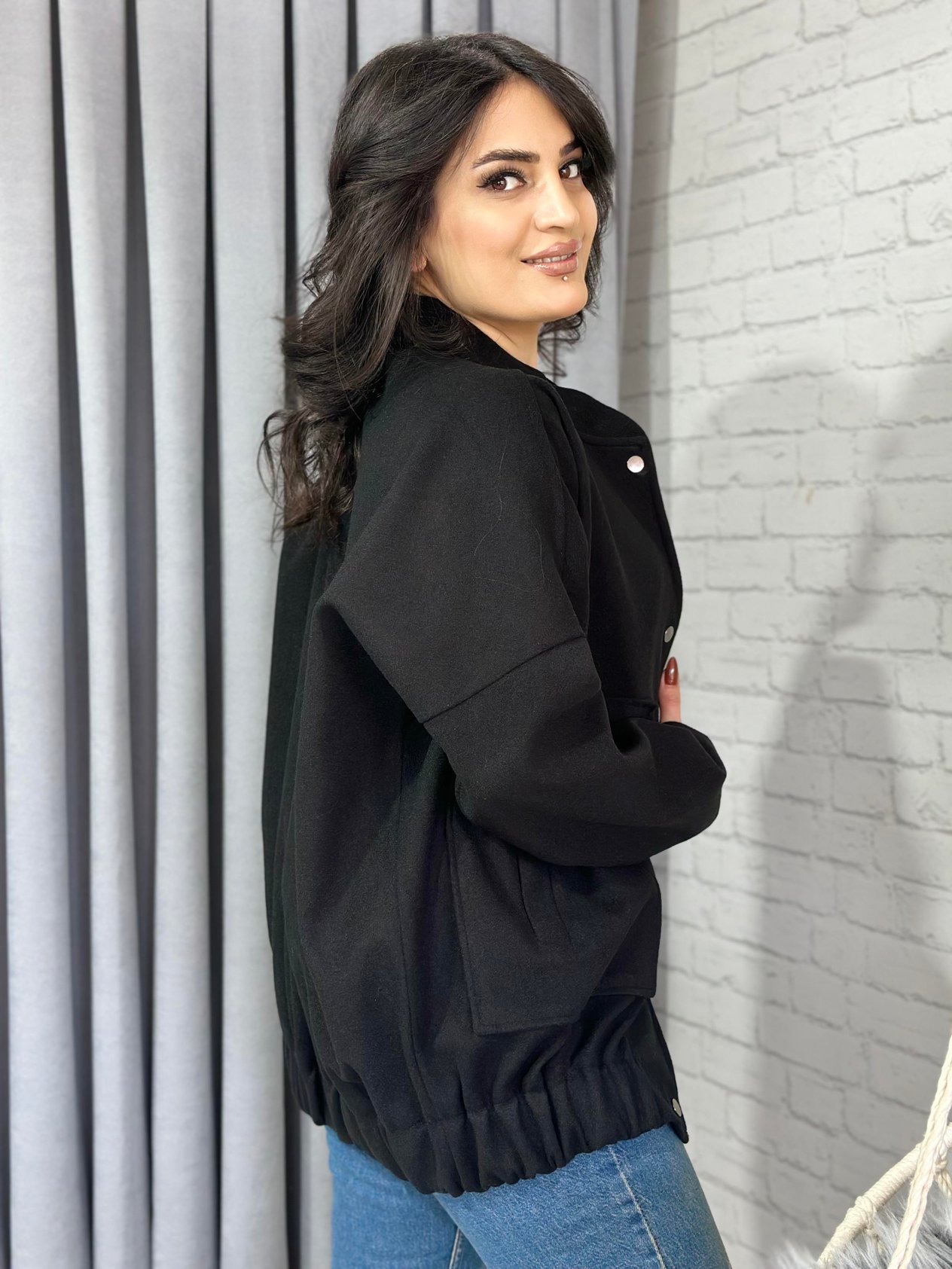 Siyah Oversize Trend Cepli Kaşe Bomber Ceket Mont