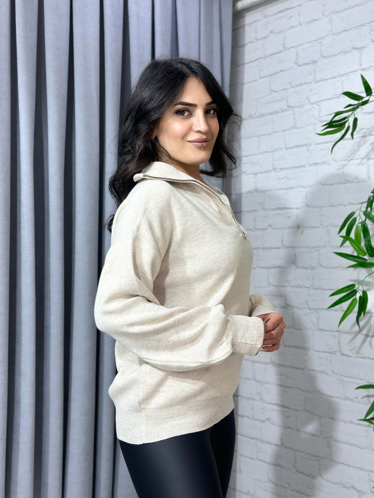 Taş Fermuarlı Triko Kazak