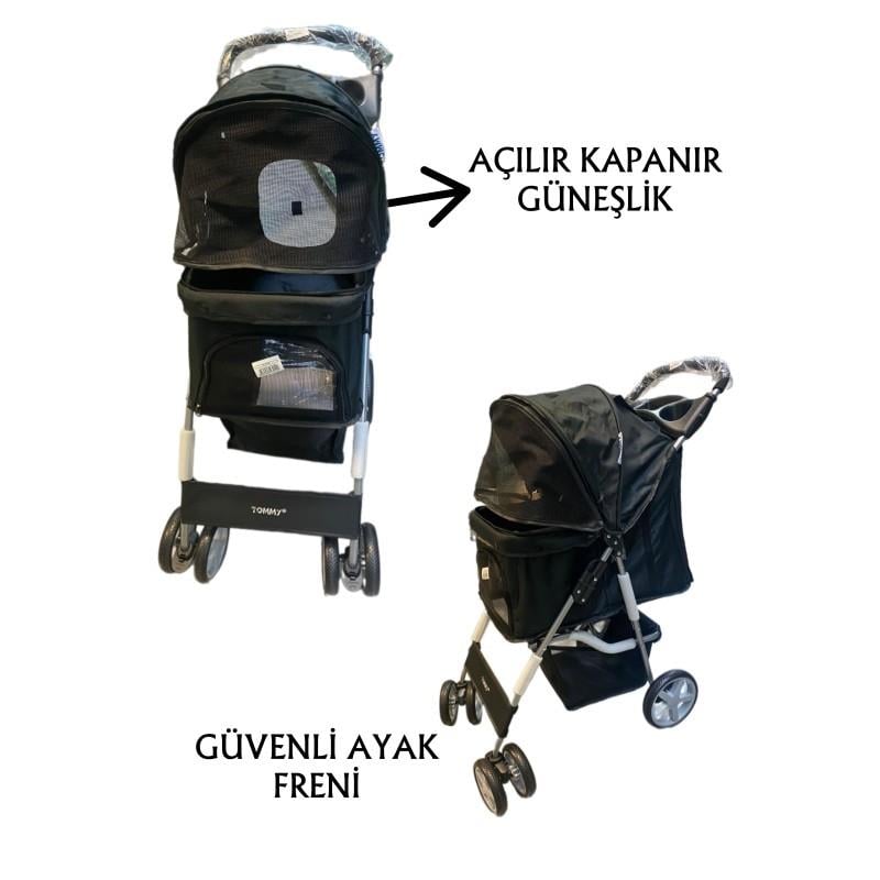 Tommy Evcil Hayvan Arabası 82x46x99cm Siyah Max 15 Kg