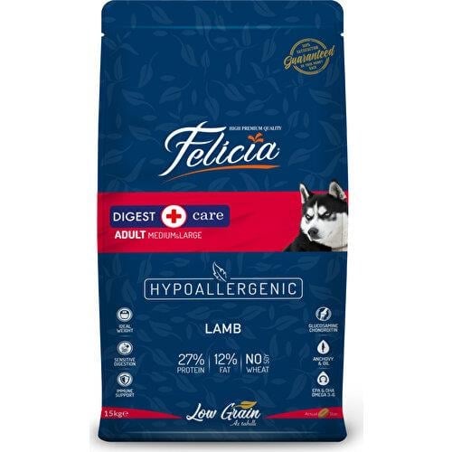 Felicia HypoAllergenic Orta ve Büyük Irk Kuzulu Düşük Tahıllı Yetişkin Köpek Maması 15kg