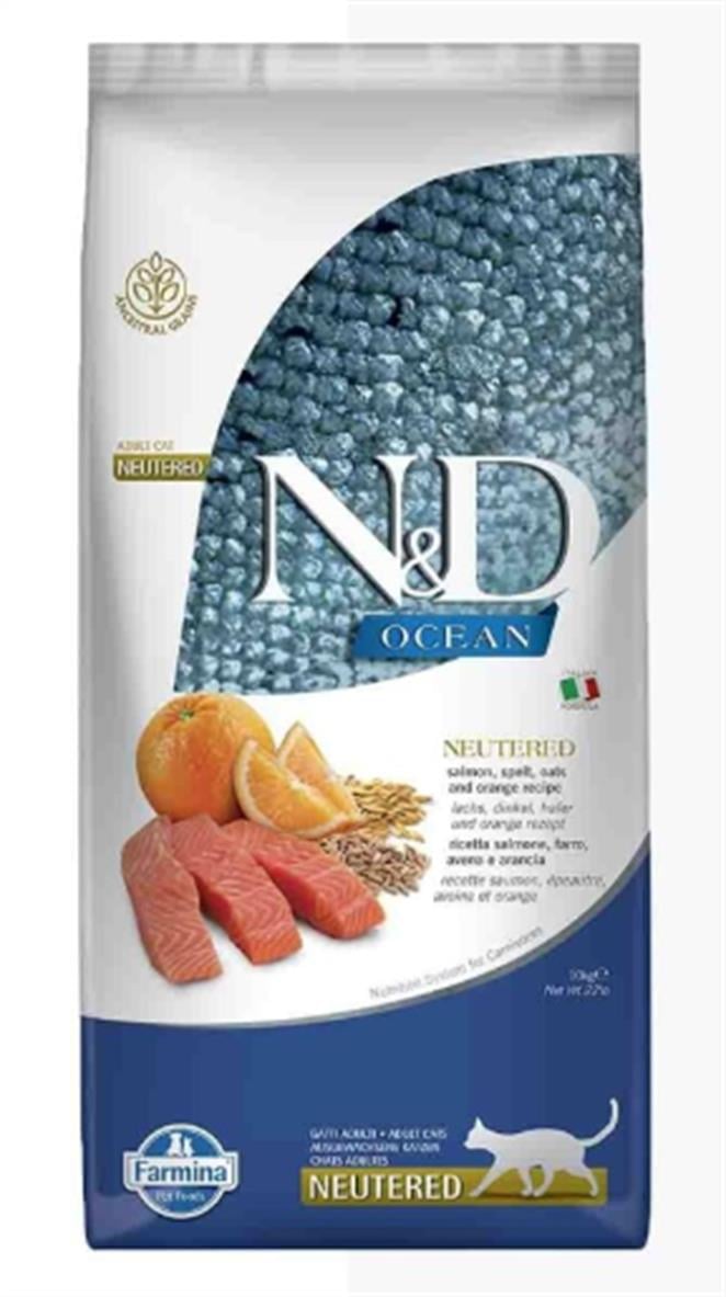 N&D Ocean Somonlu ve Portakallı Ata Tahıllı Kısırlaştırılmış Kedi Maması 10kg
