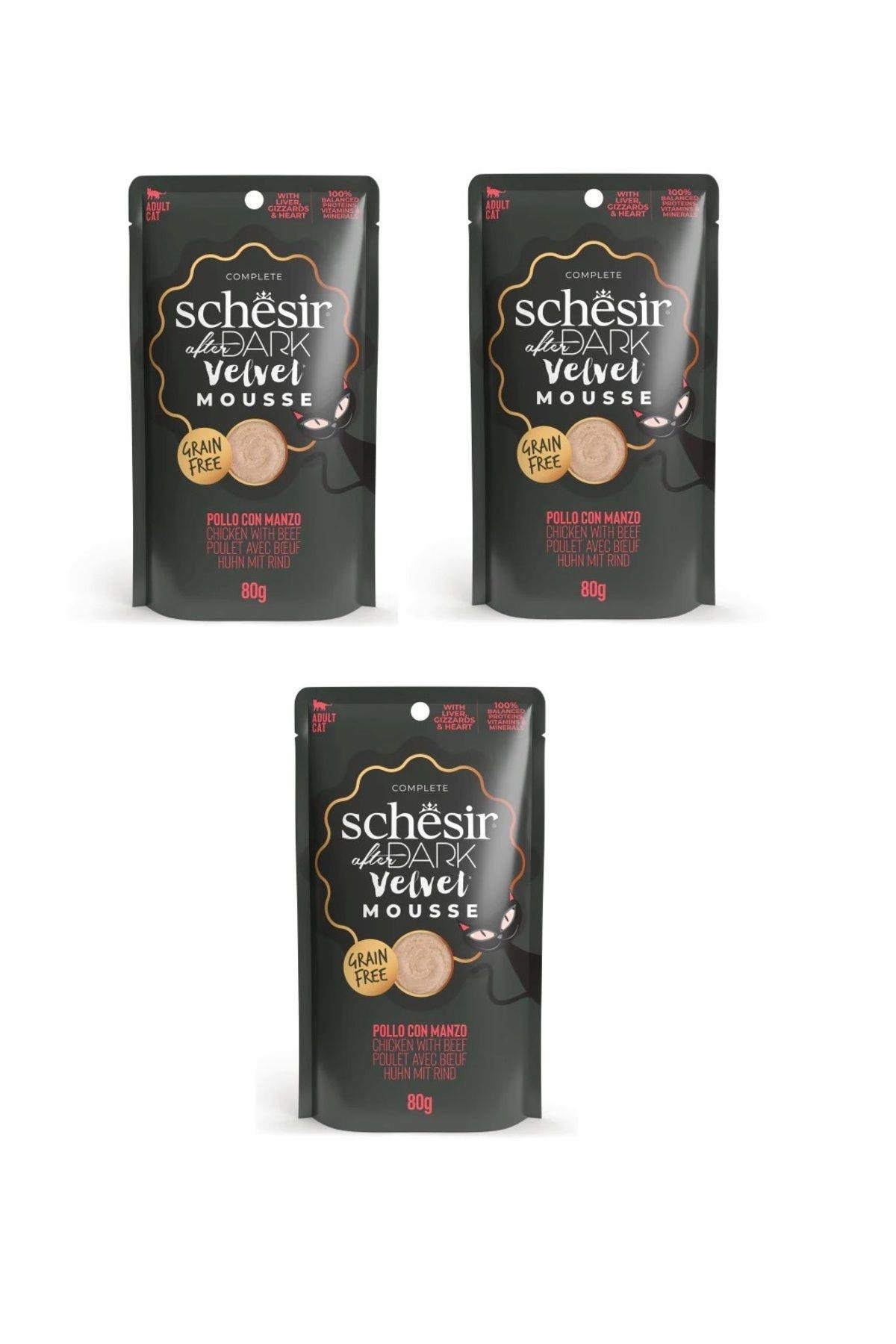 Schesir After Dark Pouch Tavuklu ve Sığır Etli Tahılsız Yetişkin Kedi Konservesi 80gr x 3 ADET