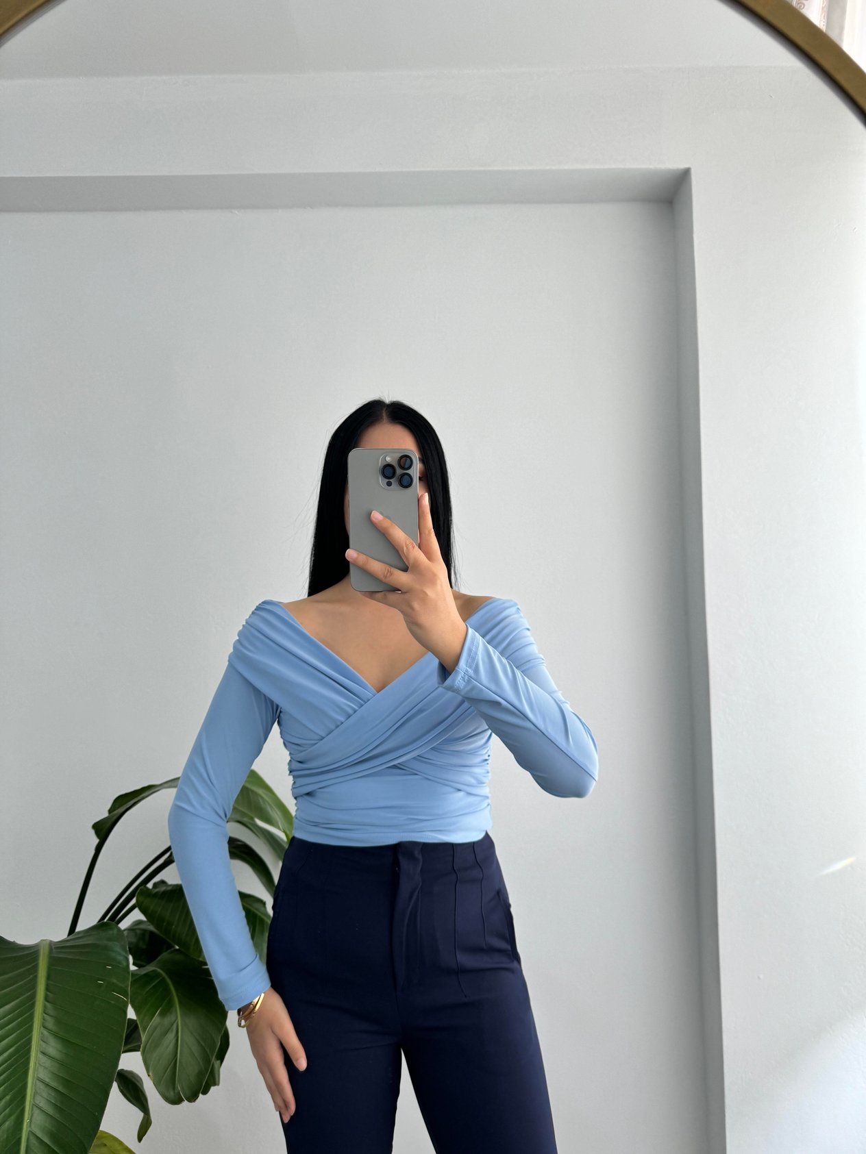 Bebe Mavisi Çapraz Yaka Bluz