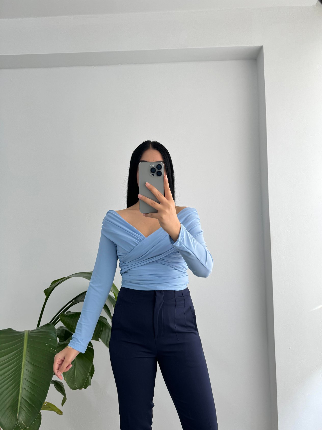 Bebe Mavisi Çapraz Yaka Bluz