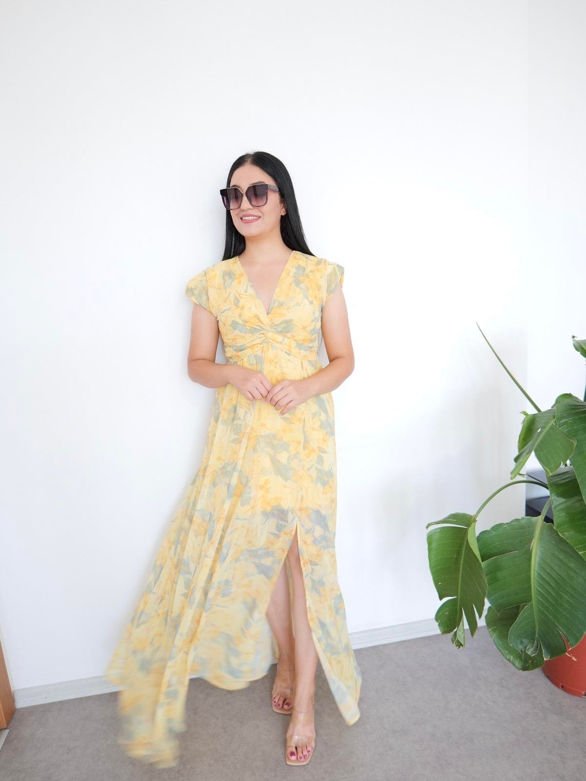 Lina Sarı Şifon Elbise