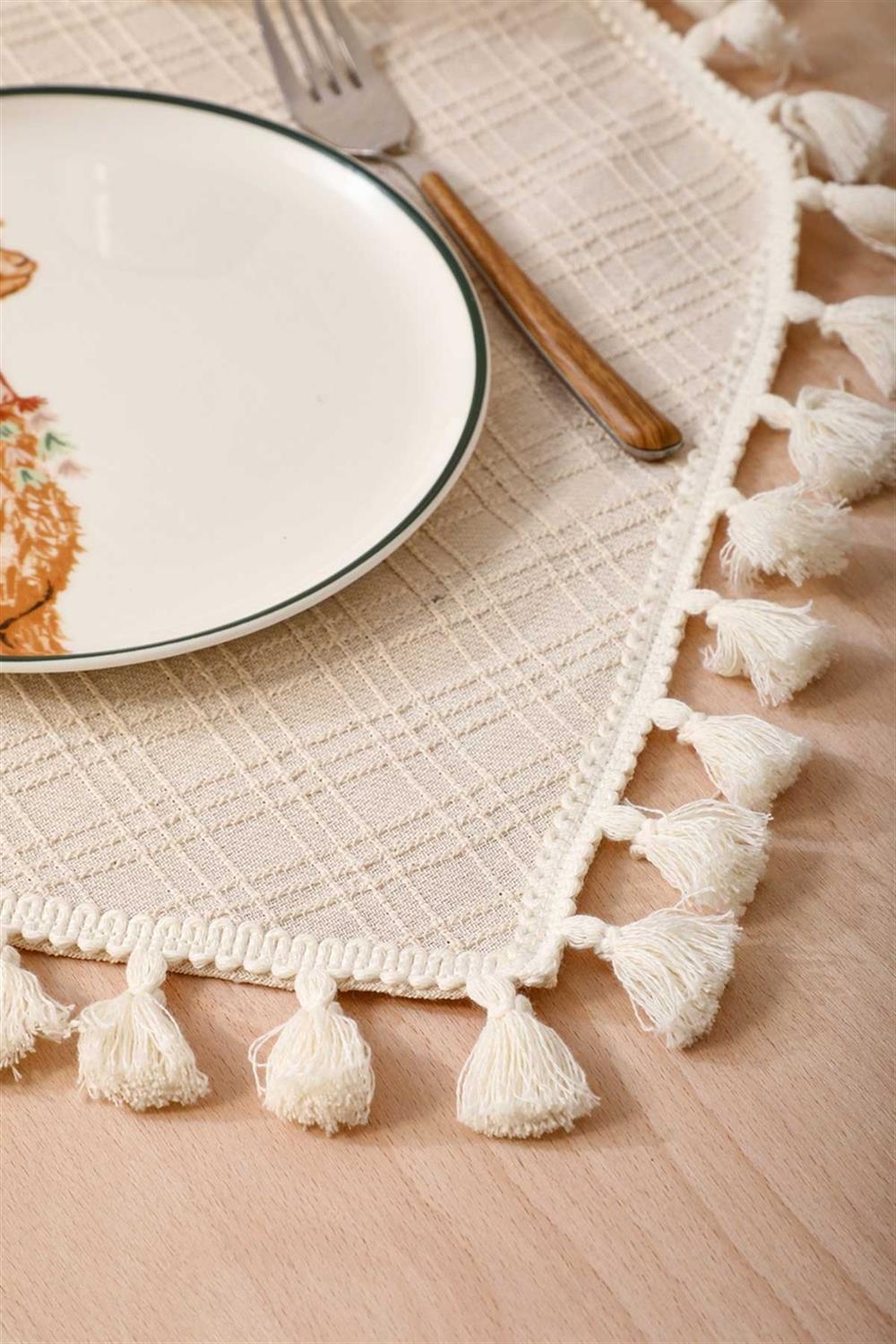90X30 Püsküllü Runner Krem