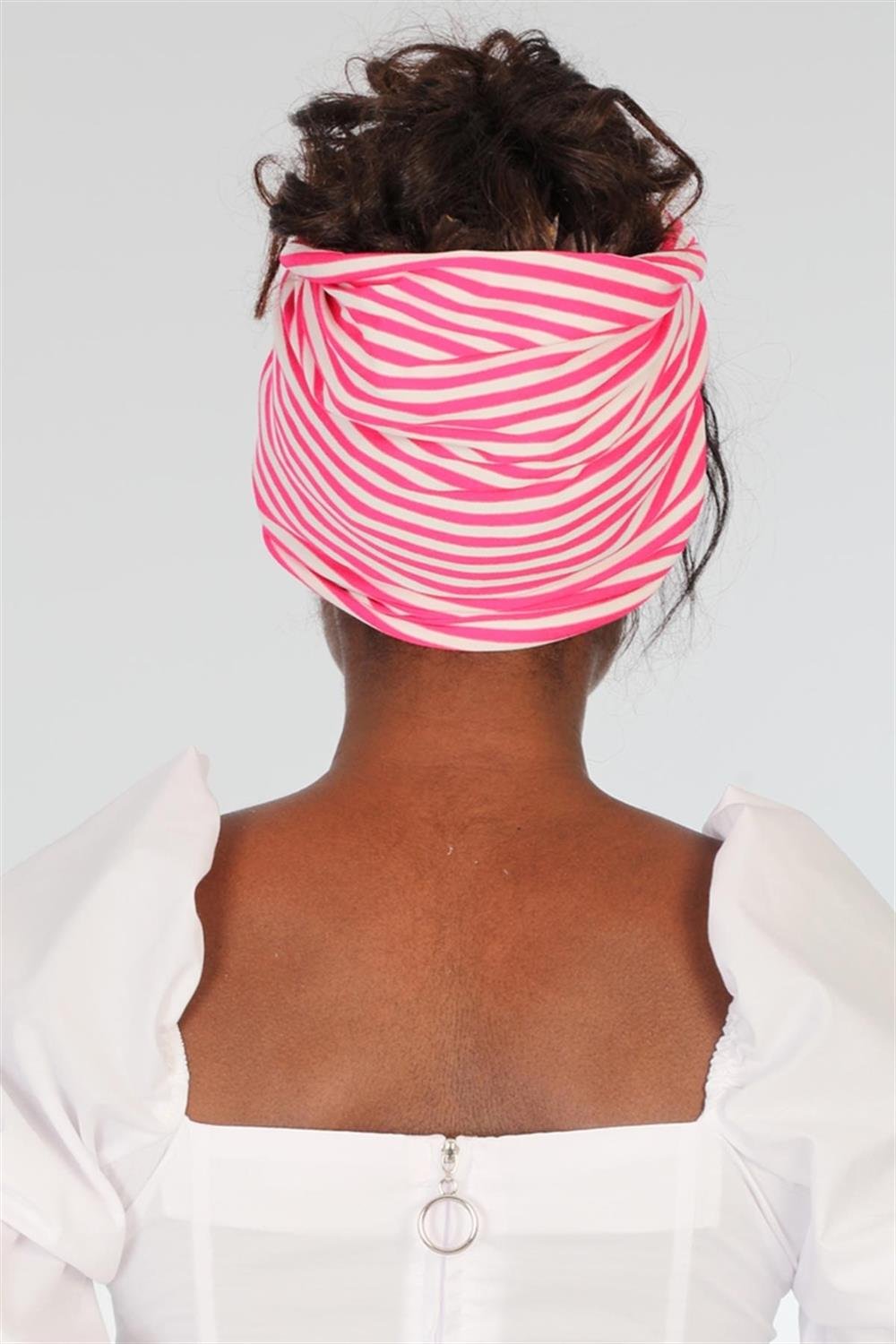 Bandana Saç Band Fuşya Çizgili