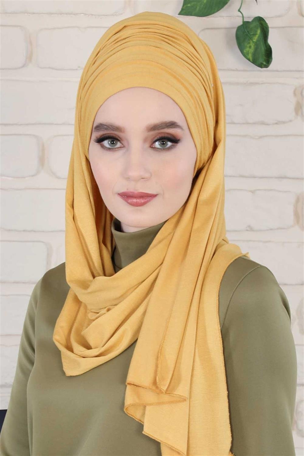Büzgülü Penye Boneli Şal Hardal