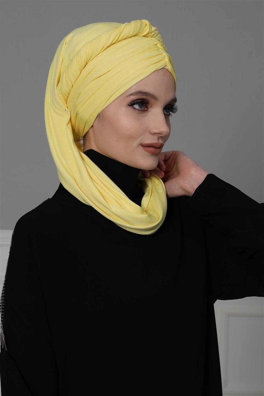 Büzgülü Pratik Penye Şal Sarı