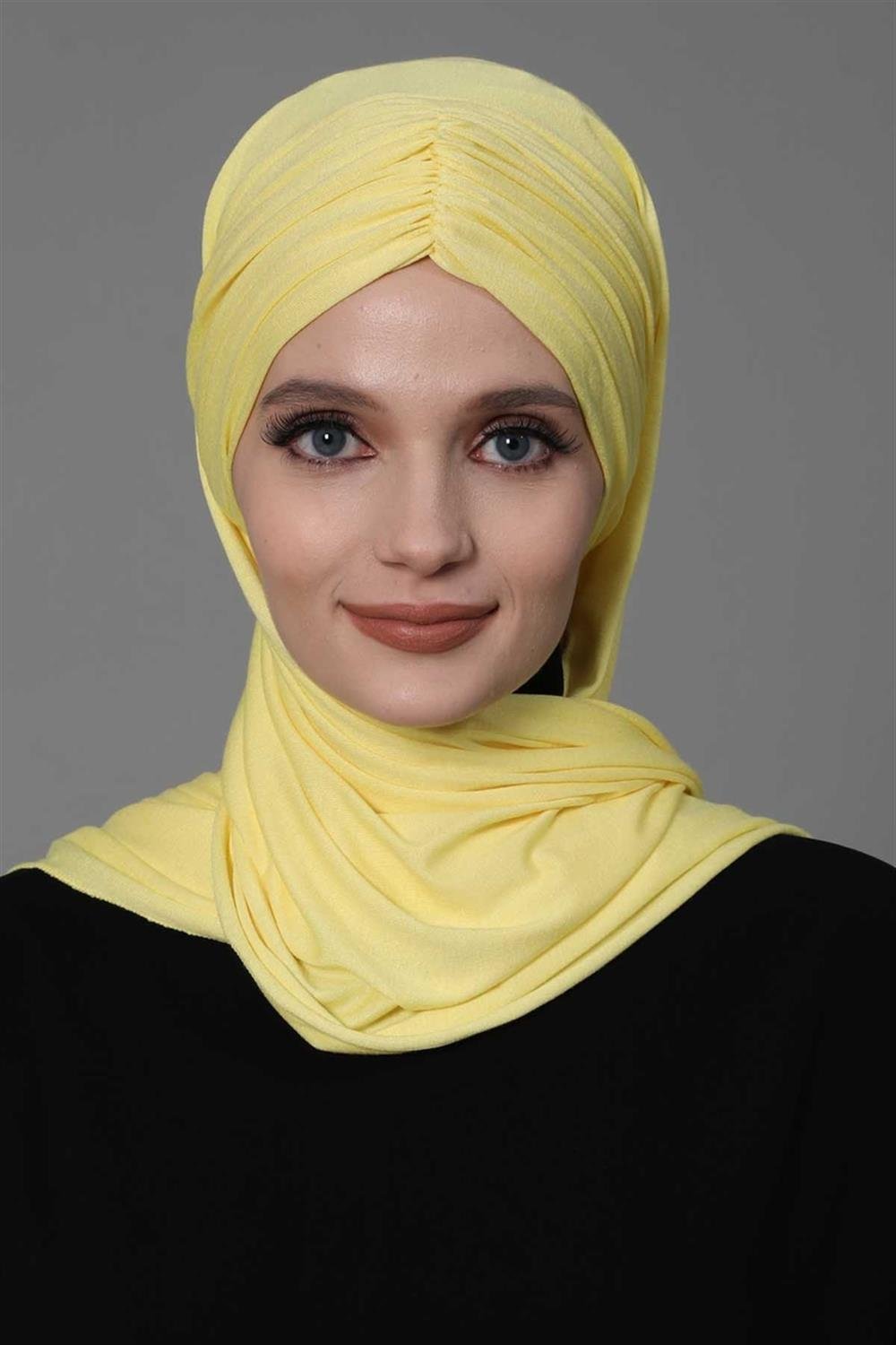 Büzgülü Pratik Penye Şal Sarı