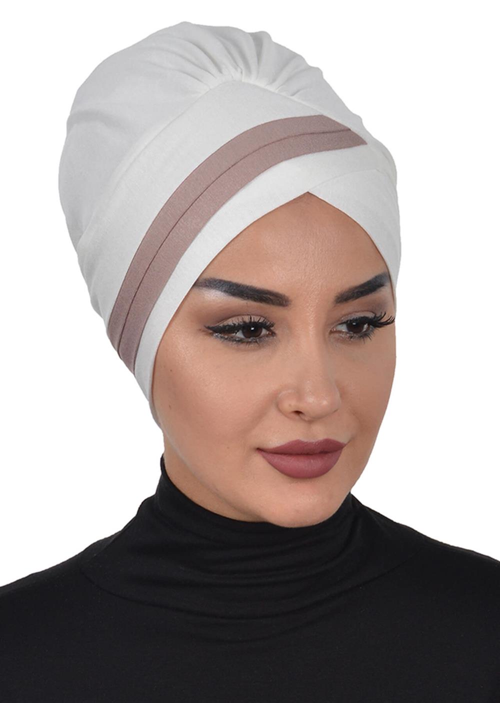 Çift Renkli Penye Bone Krem