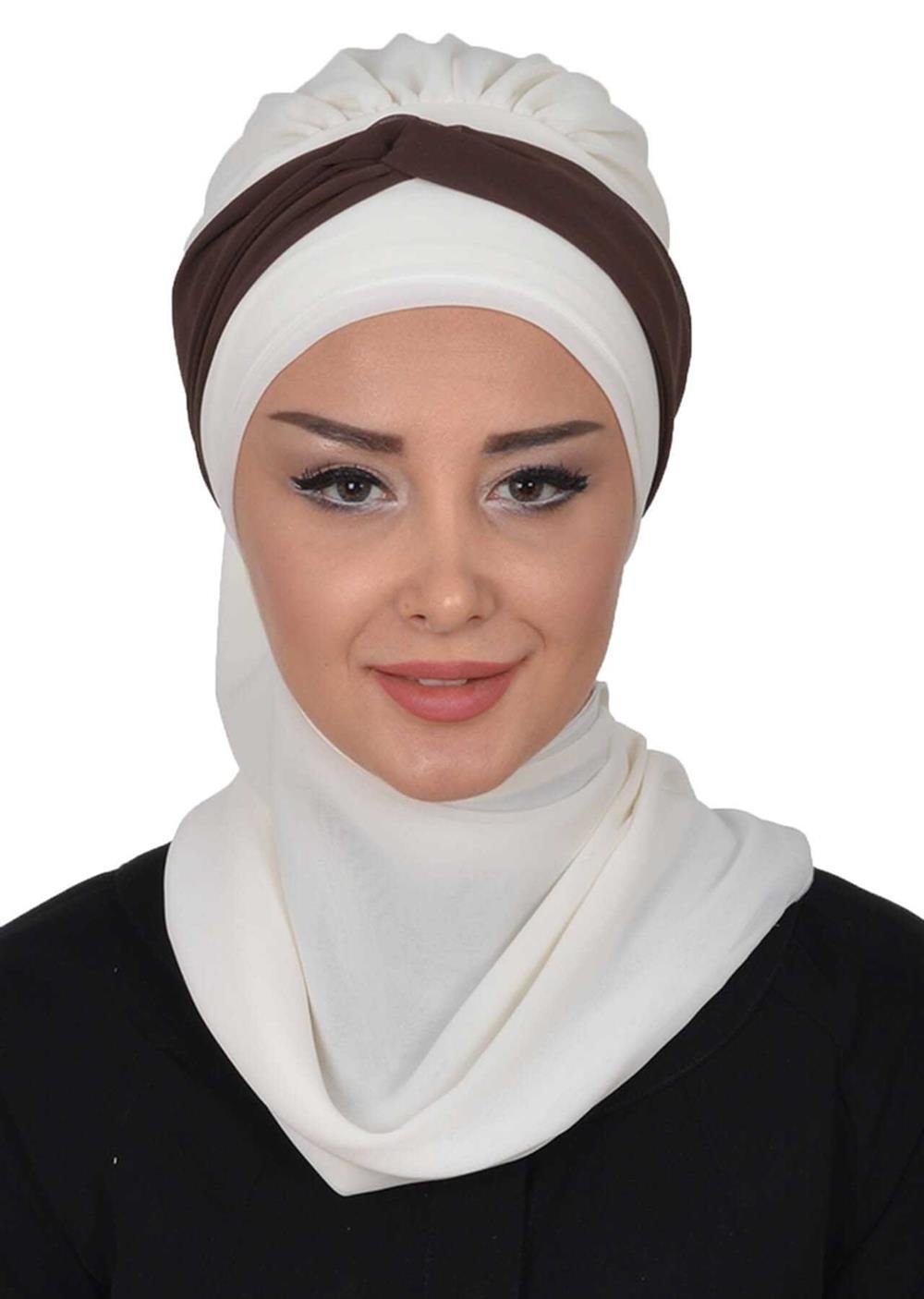 Çift Renkli Tasarım Şifon Hazır Türban