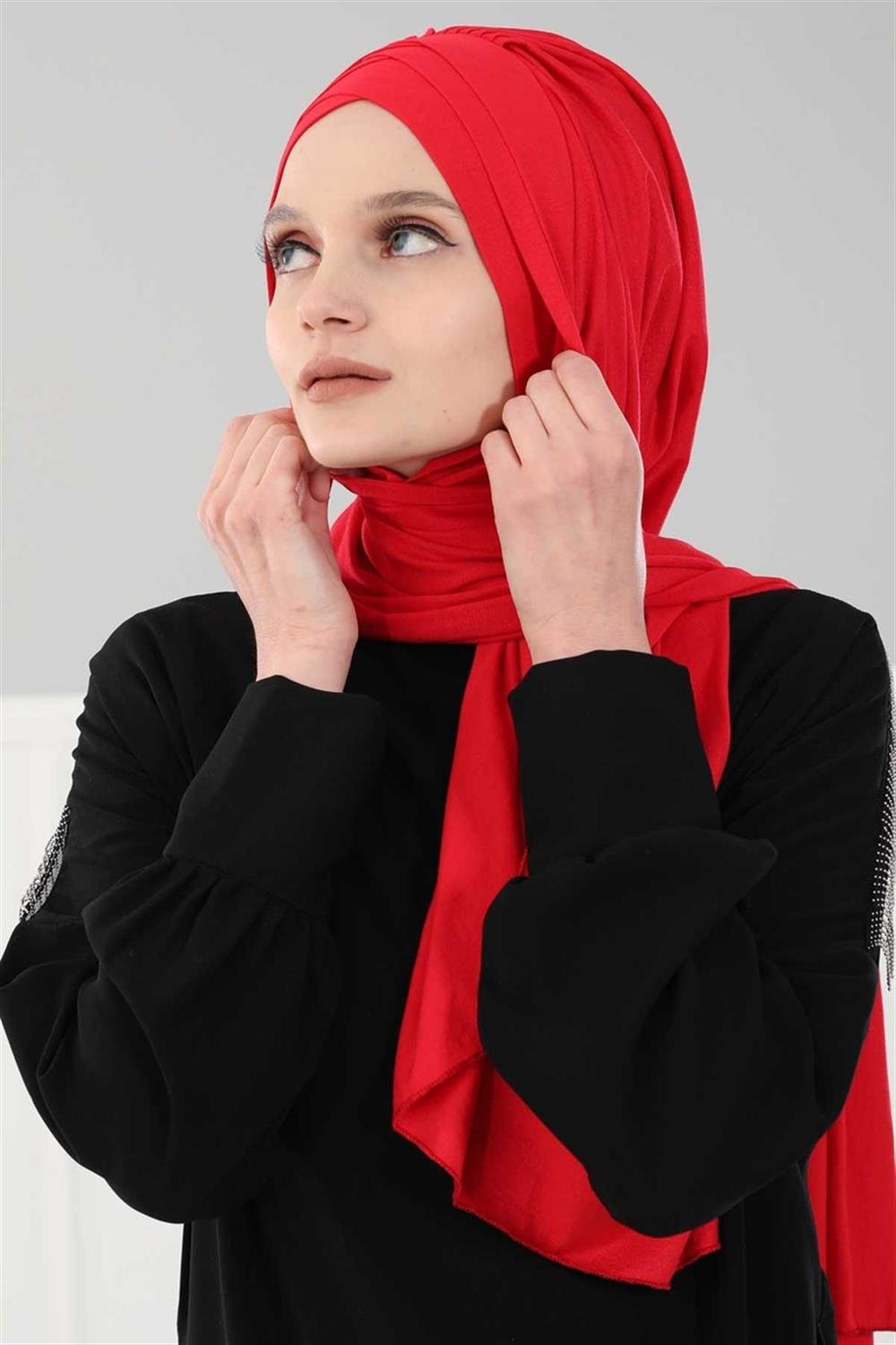 Çoklu Çapraz Dikim Pratik Penye Şal Kırmızı