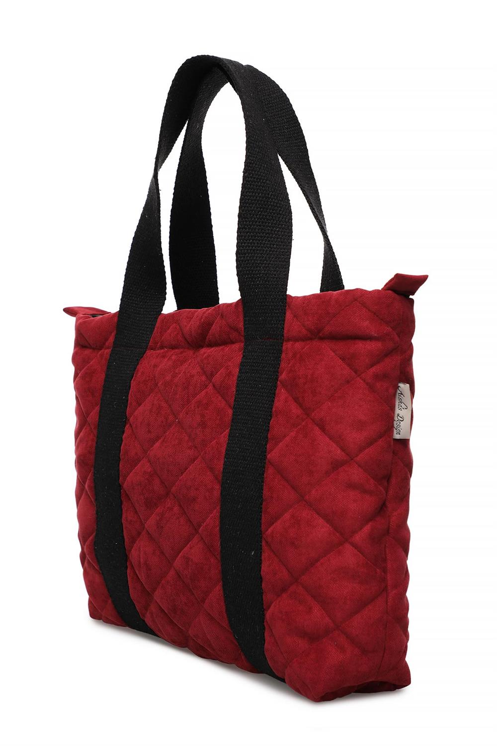 Düz Şeritli Baklava Desenli Çanta,Bordo,CK-30
