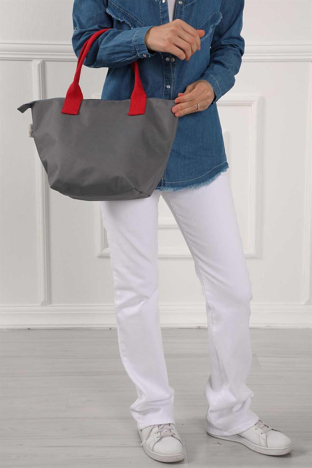 Fermuarlı Oval El Çantası,Koyu Gri,CK-31