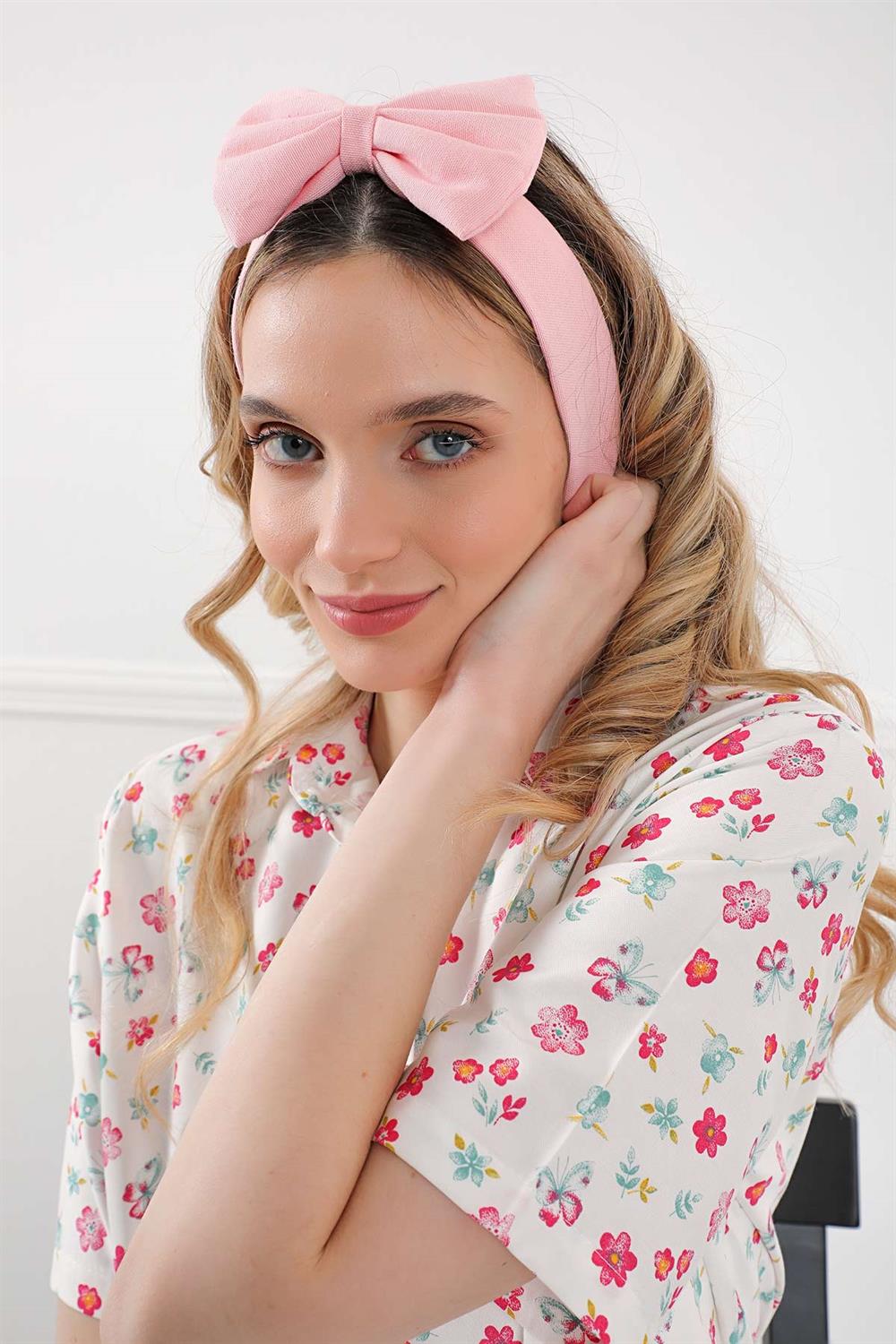 Fiyonklu Saç Bandı , Bandana,Pudra,SB-14