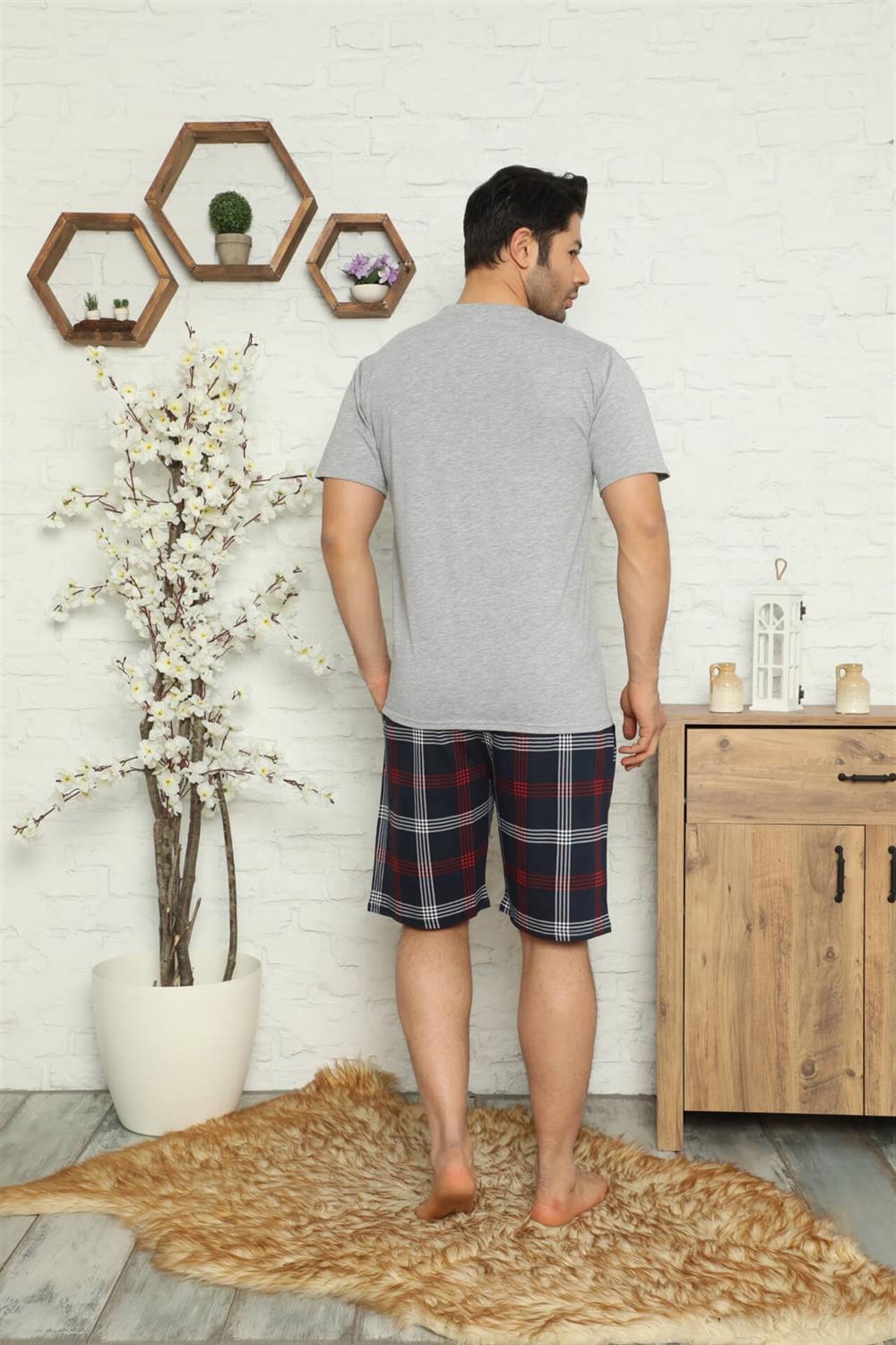 Moda Çizgi Erkek %100 Pamuk Cepli  Kapri Pijama Takımı 6735