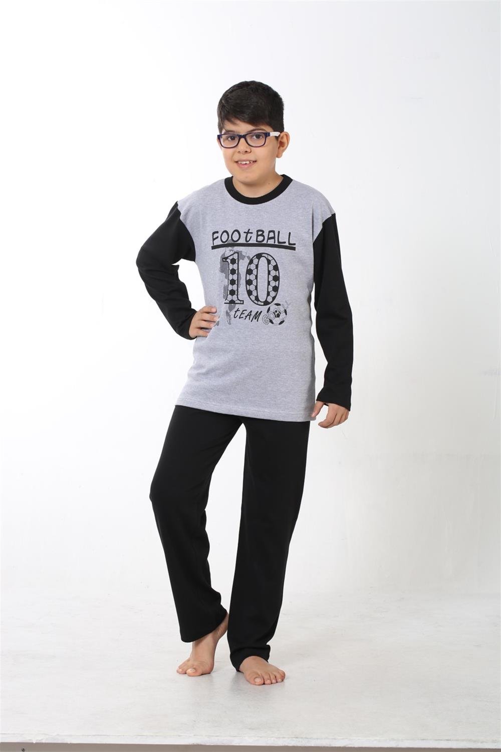 Moda Çizgi Erkek Çocuk Gri Penye Pijama Takım 4508