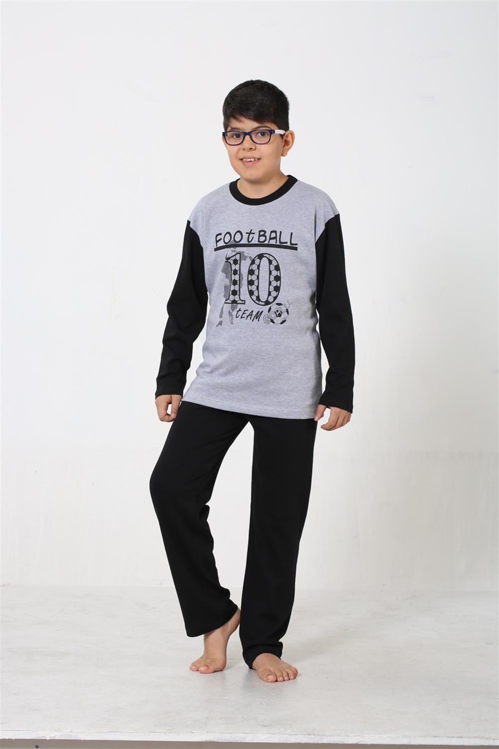 Moda Çizgi Erkek Çocuk Gri Penye Pijama Takım 4508