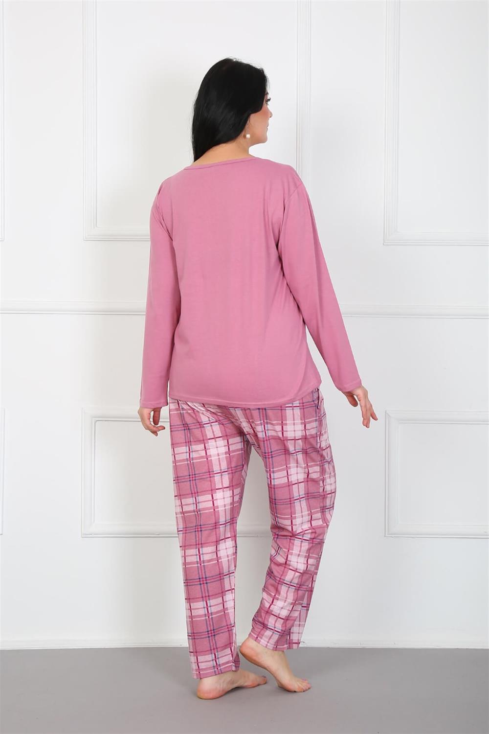 Moda Çizgi Kadın %100 Pamuk Büyük Beden Pijama Takım 202176