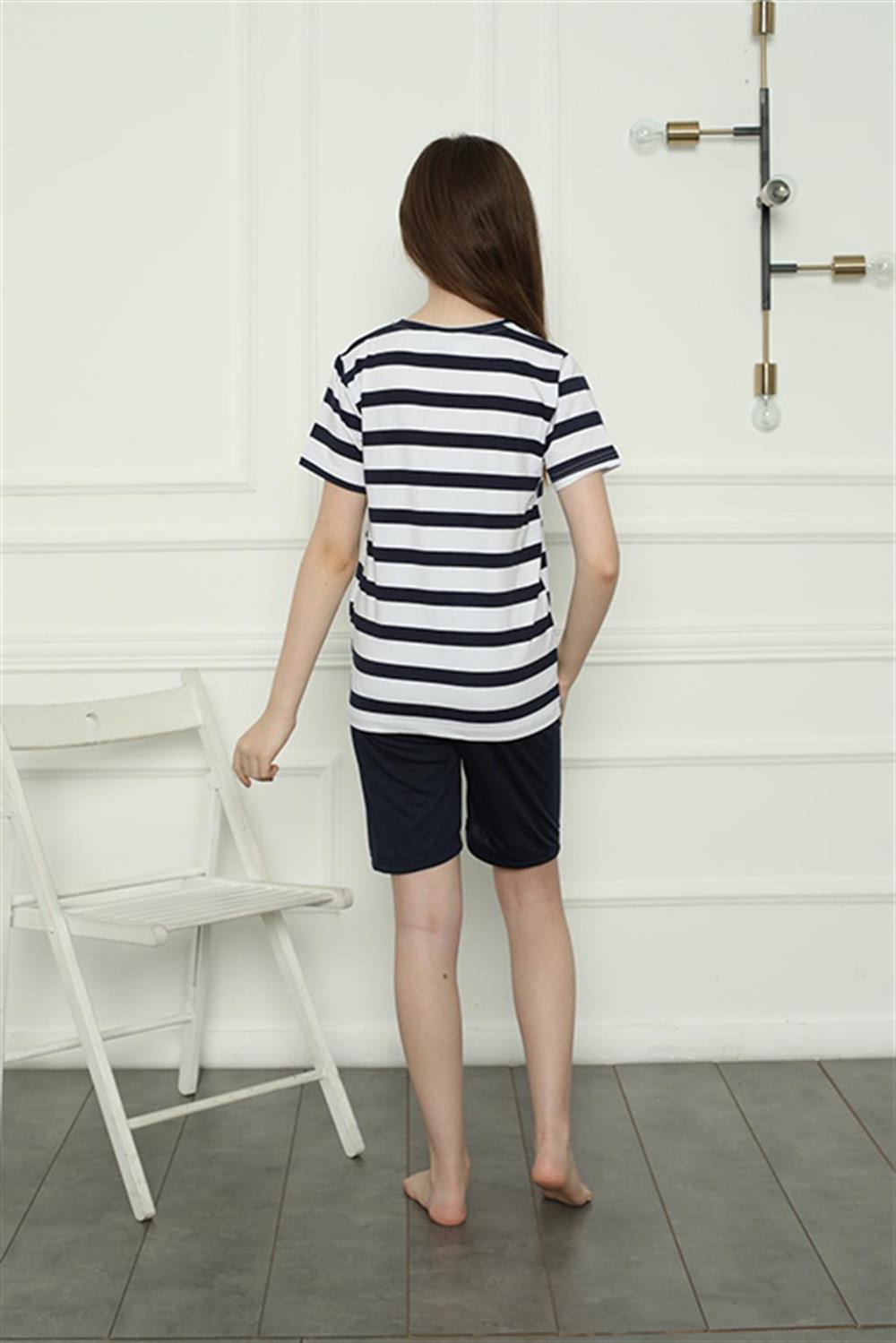 Moda Çizgi Kız Çocuk Penye Şortlu Pijama Takım 20406