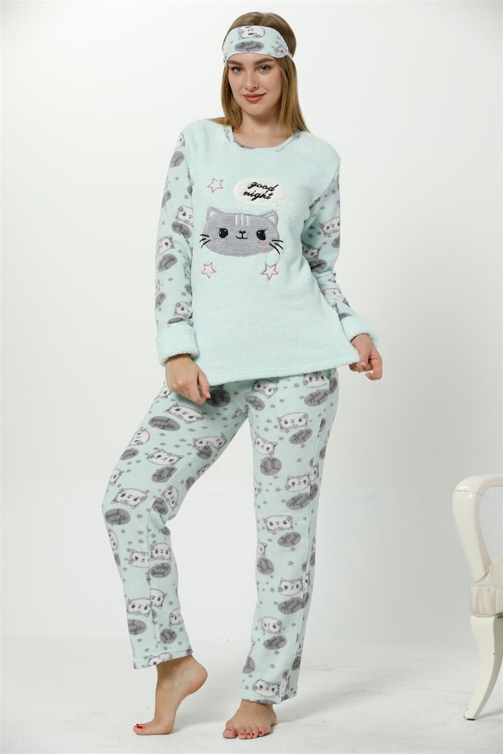 Moda Çizgi Polar Kadın Pijama Takımı