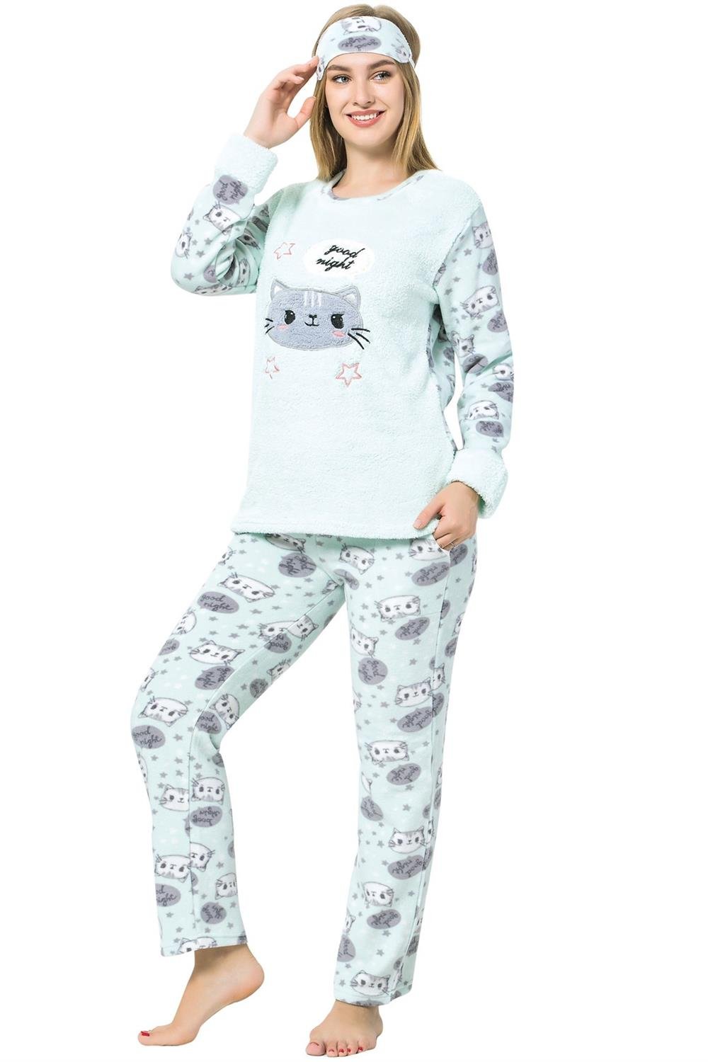 Moda Çizgi Polar Kadın Pijama Takımı
