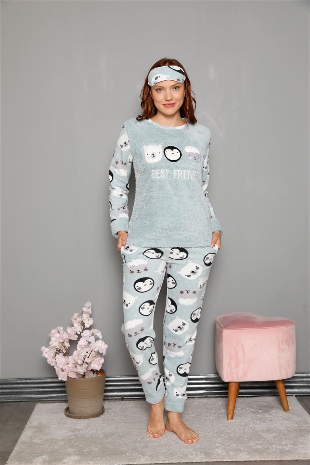 Moda Çizgi Polar Kadın Pijama Takımı