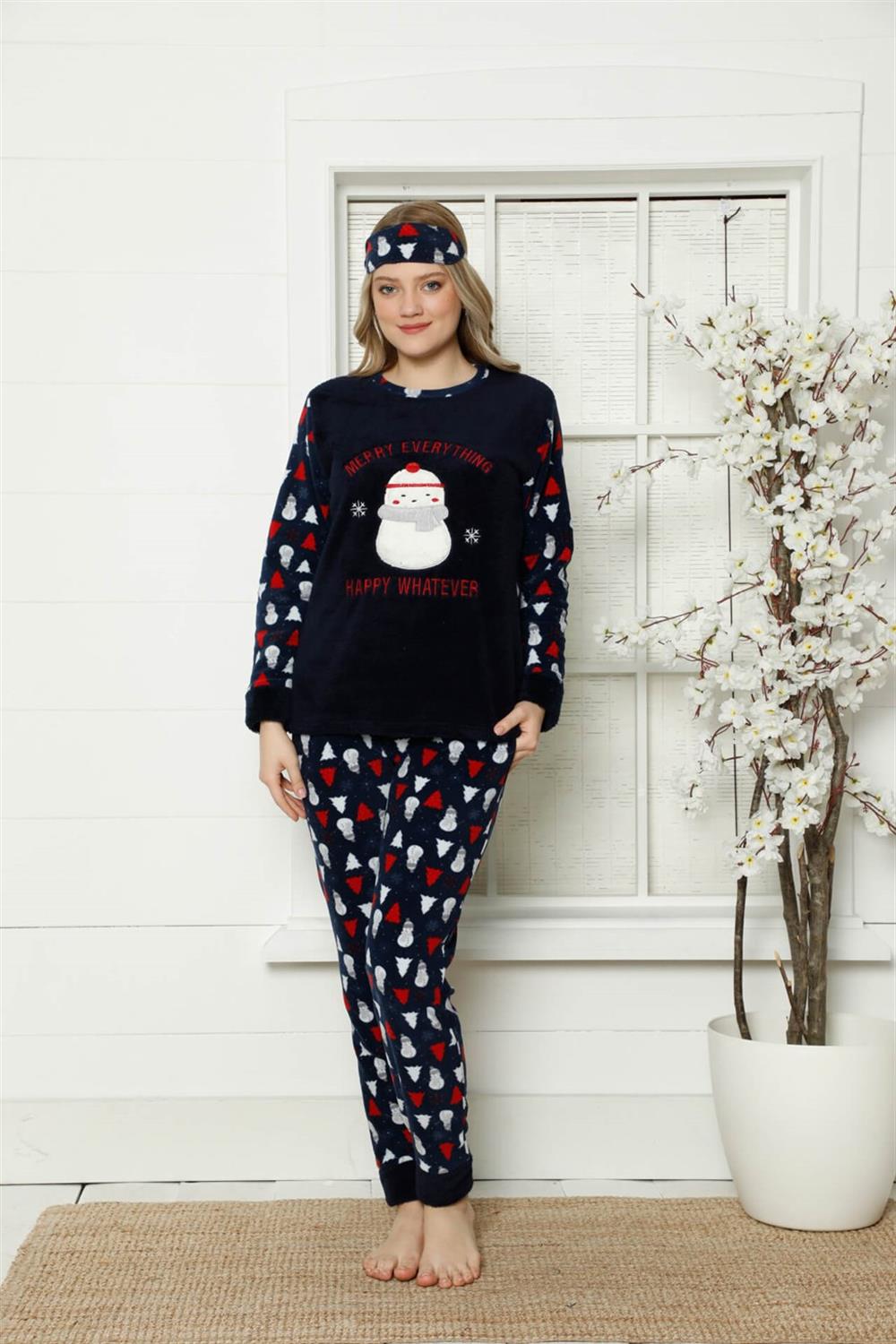 Moda Çizgi Polar Kadın Pijama Takımı