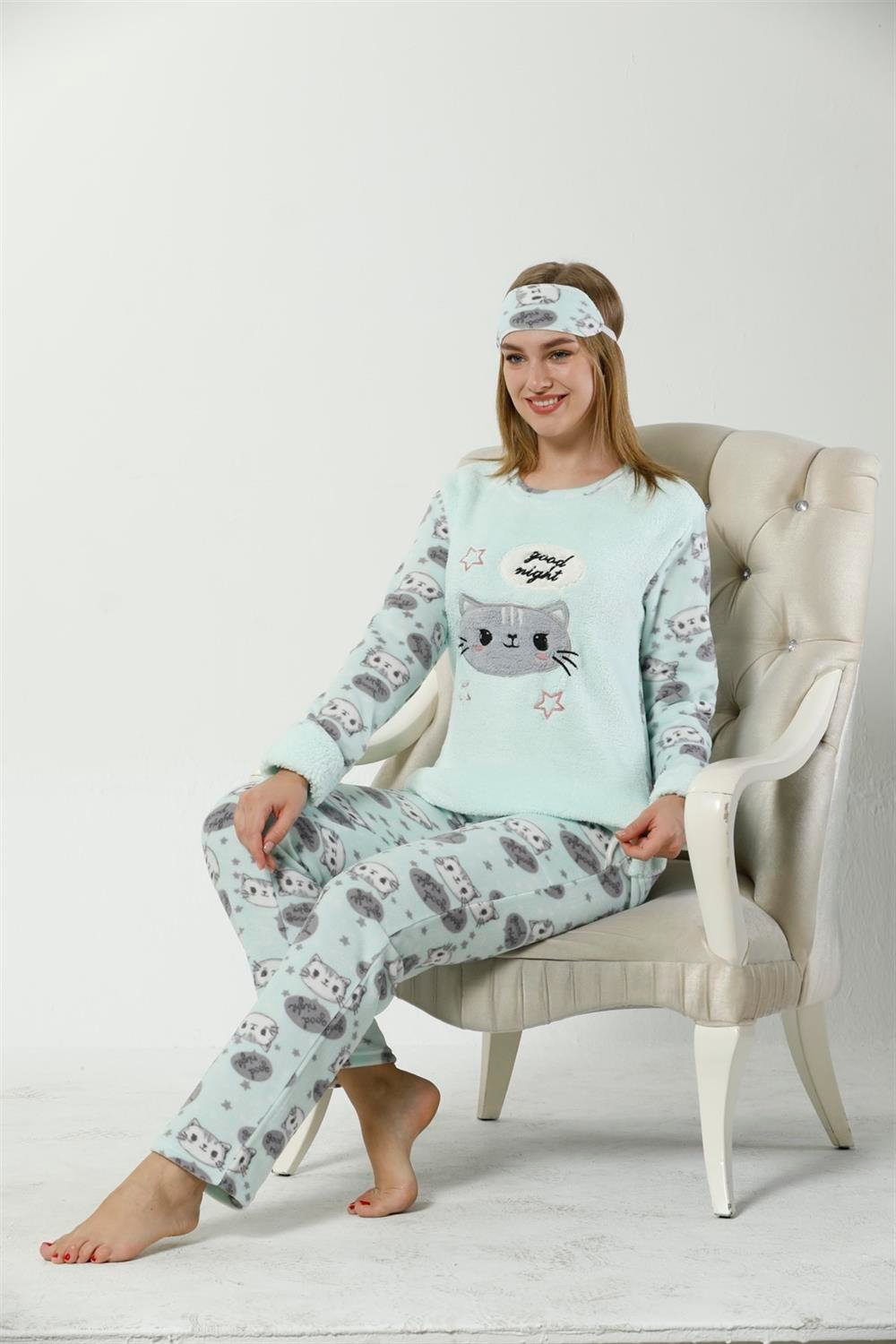 Moda Çizgi Polar Kadın Pijama Takımı