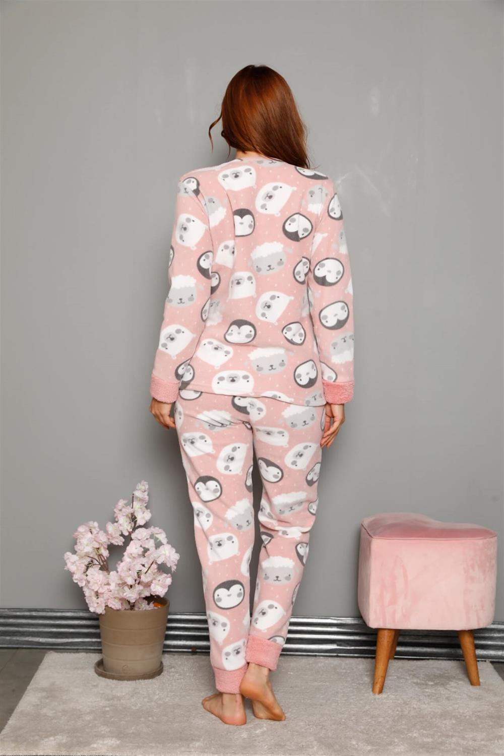 Moda Çizgi Polar Kadın Pijama Takımı