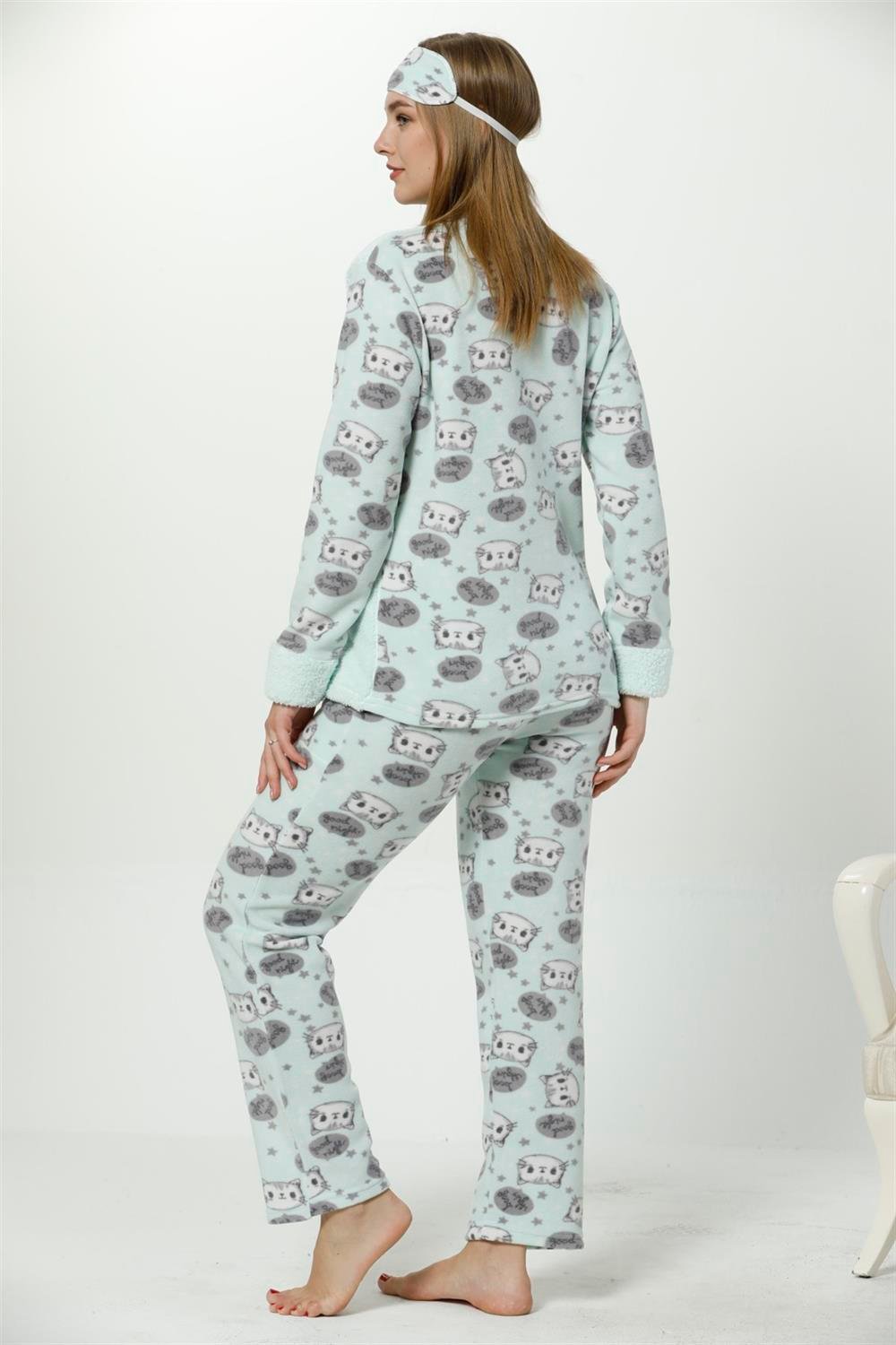 Moda Çizgi Polar Kadın Pijama Takımı