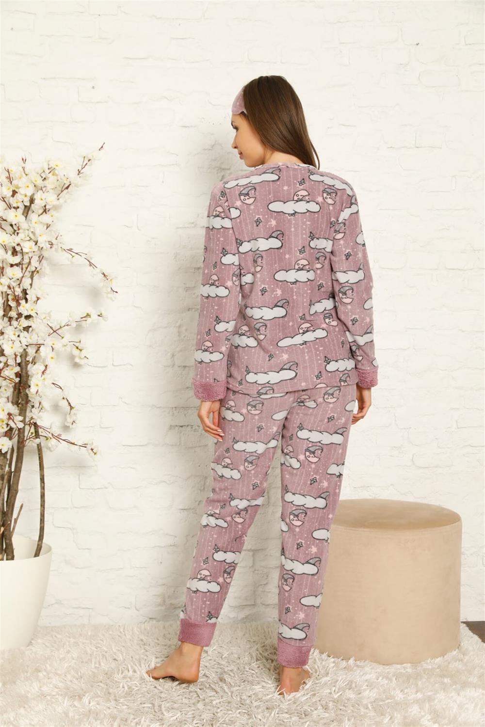 Moda Çizgi Polar Kadın Pijama Takımı