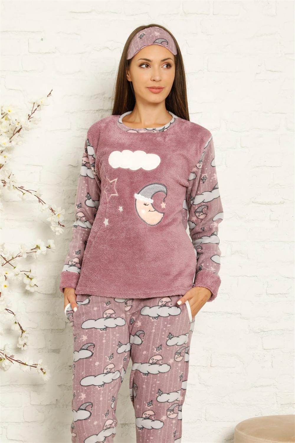 Moda Çizgi Polar Kadın Pijama Takımı