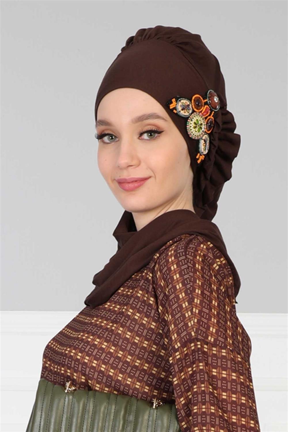 Penye Hazır Türban Kahve