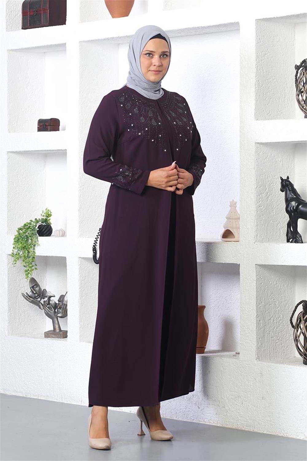 Tesettür Abiye Elbise Mürdüm