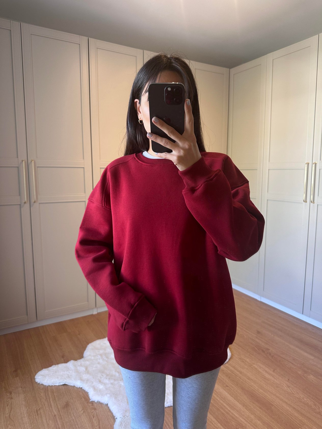 Bordo Şardonlu Oversize Sweatshirt