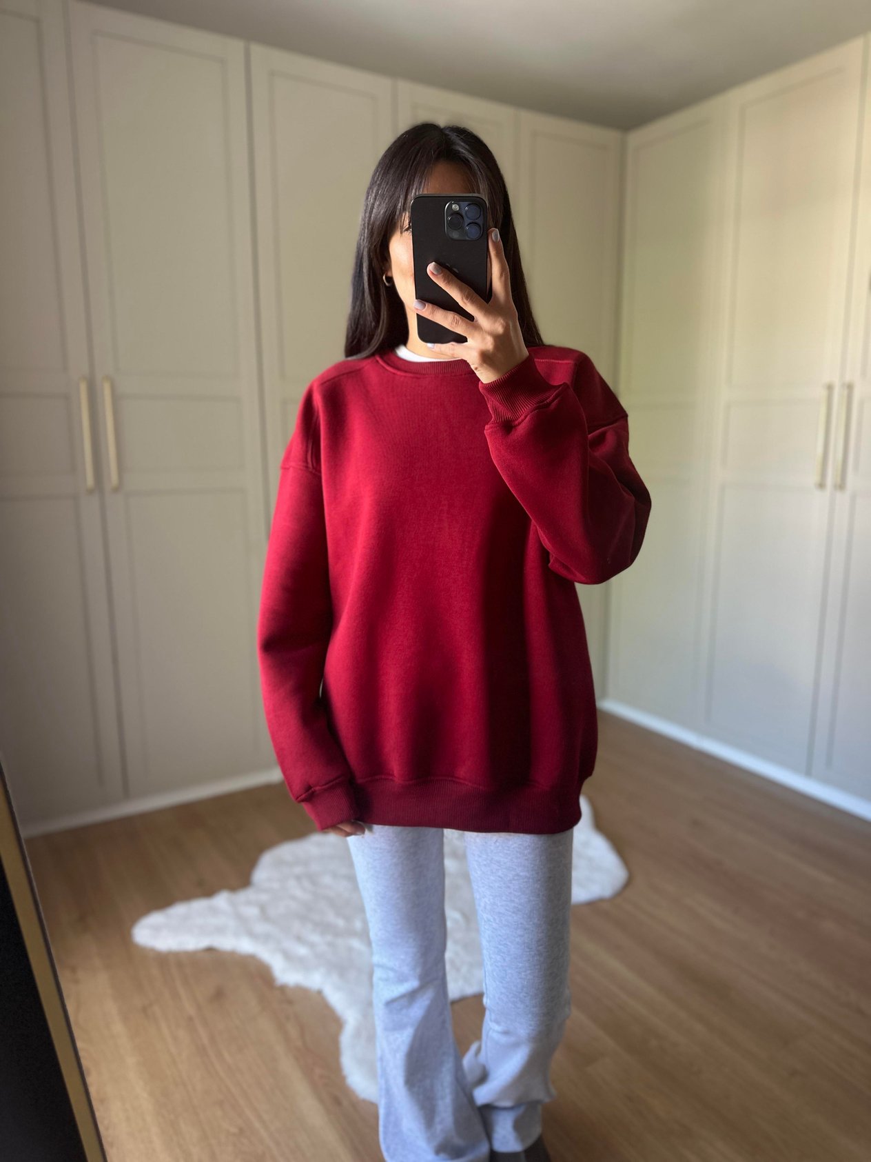 Bordo Şardonlu Oversize Sweatshirt