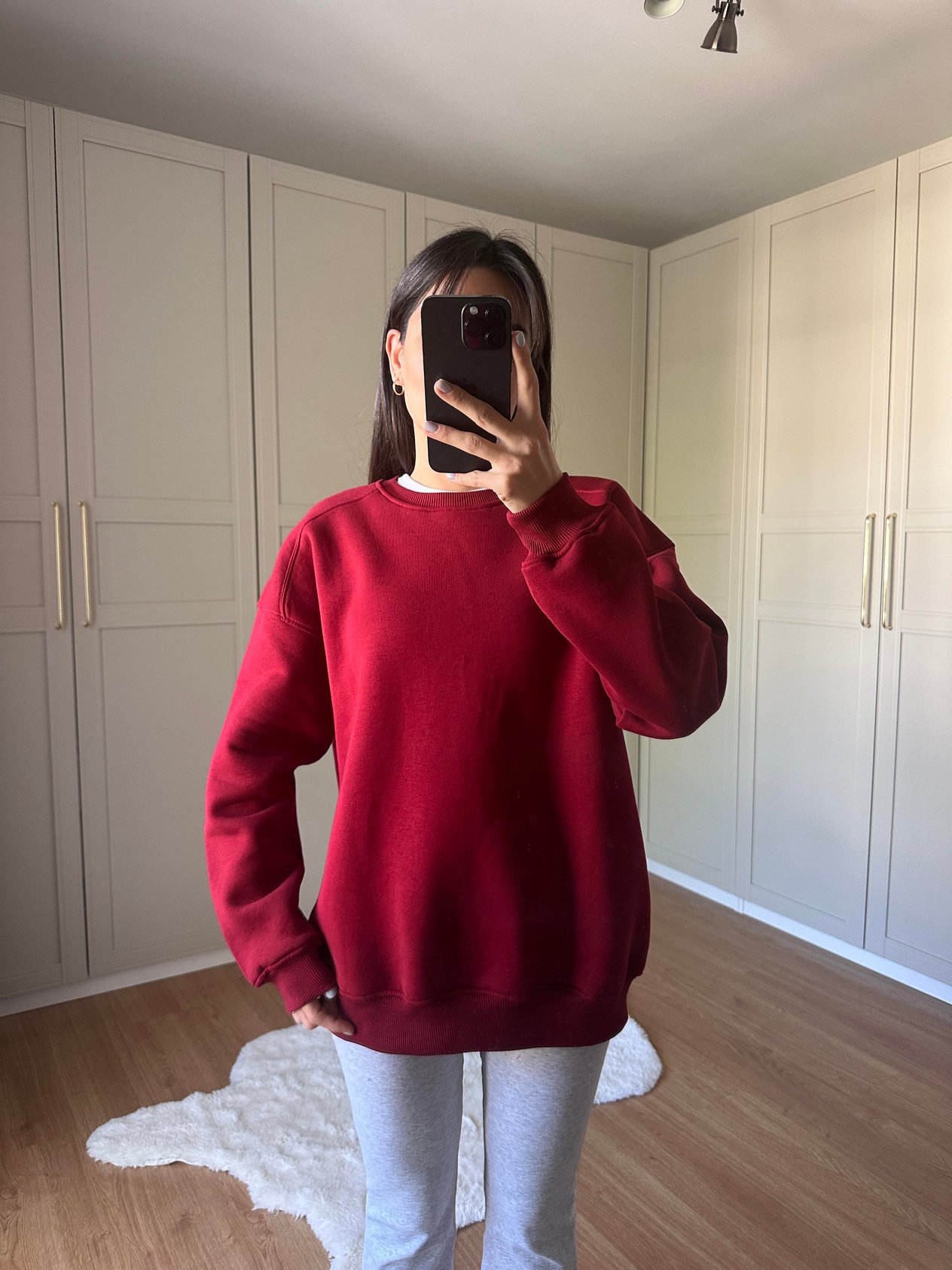Bordo Şardonlu Oversize Sweatshirt