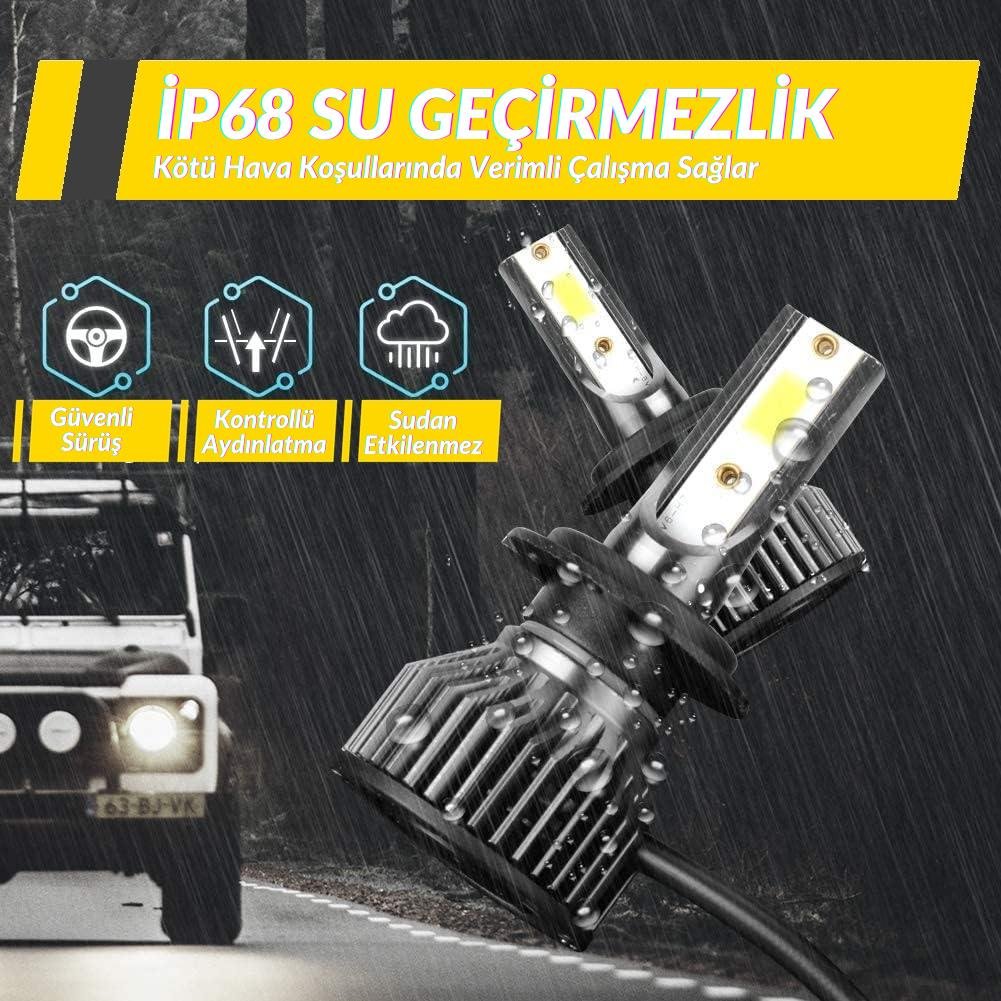 Glanz H27 881 Color Mini Slim Led Xenon Şimşek Etkili 10000LM 6000K Beyaz Far Ampulü