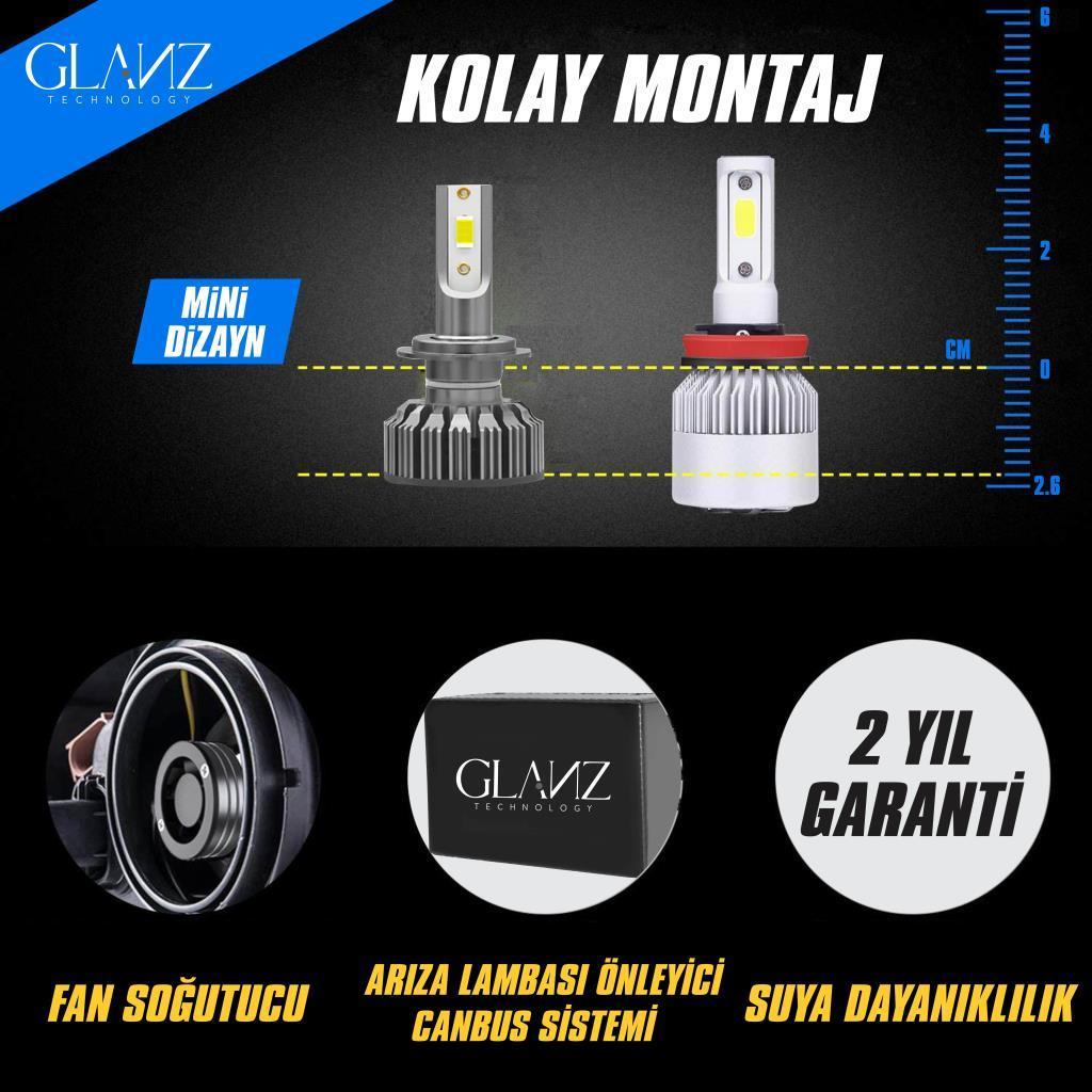 Glanz HB4 9006 Nero Pro Canbus Mini Slim CSP Led Xenon Şimşek 16000LM  6000K Beyaz Far Ampulü 
